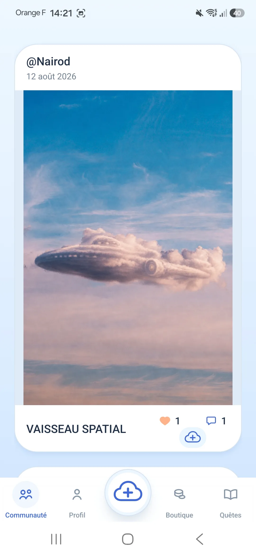 Fil communautaire CloudMuse montrant des révélations publiées dans l’application Android en français
